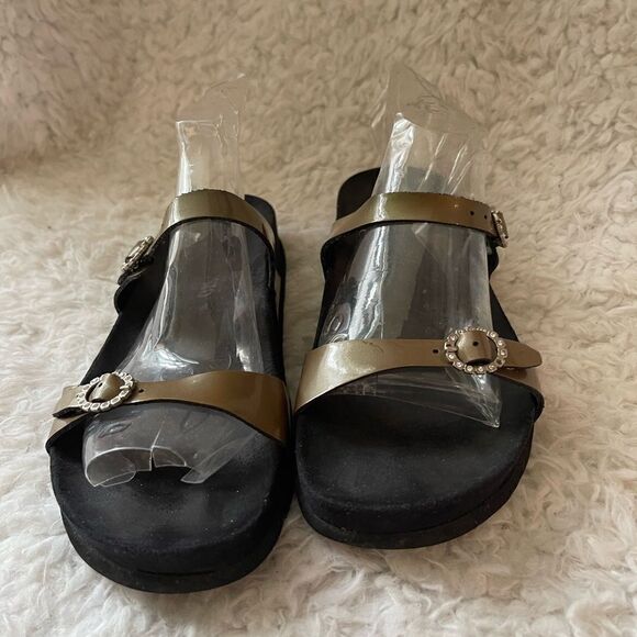 Mephisto patent Brown straps slip on sandals with rhinestones side buckl… - Picture 3 of 9